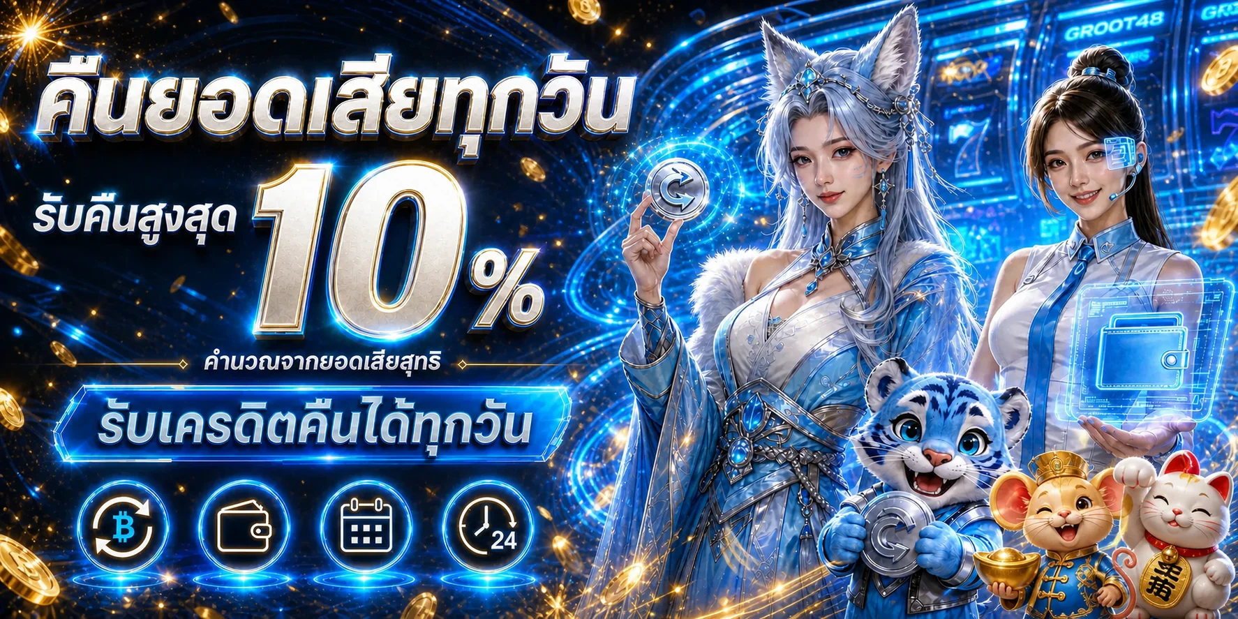 แบนเนอร์ GROOT48 เครดิตคืนและบริการคาสิโนออนไลน์